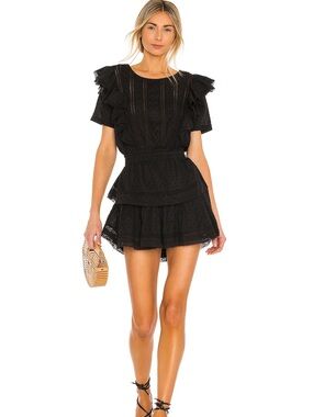 LoveShackFancy Ruffled Black Natasha Dress Size Revolve XS
